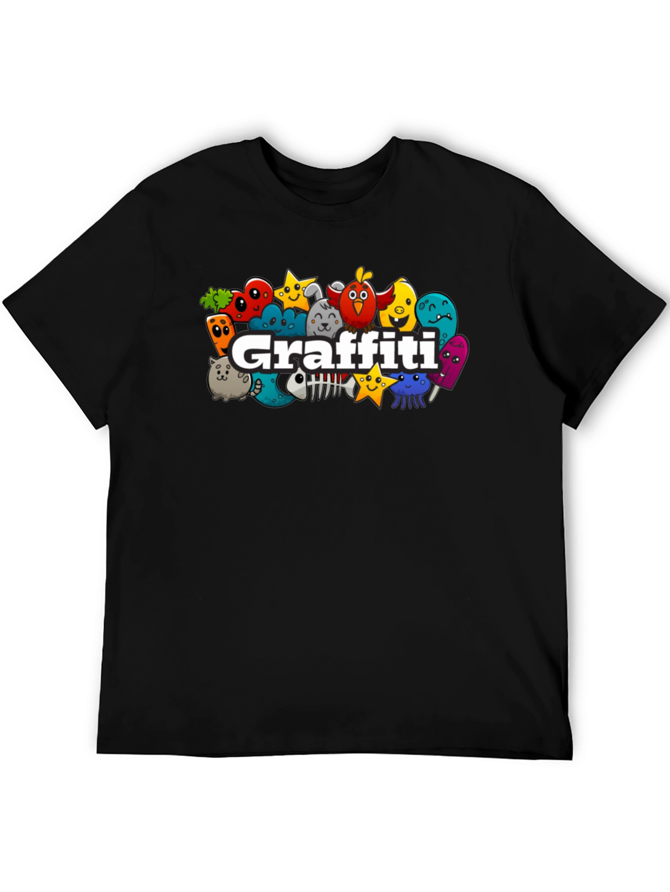 Graffiti Cartoon Graphic Black T-Shirt