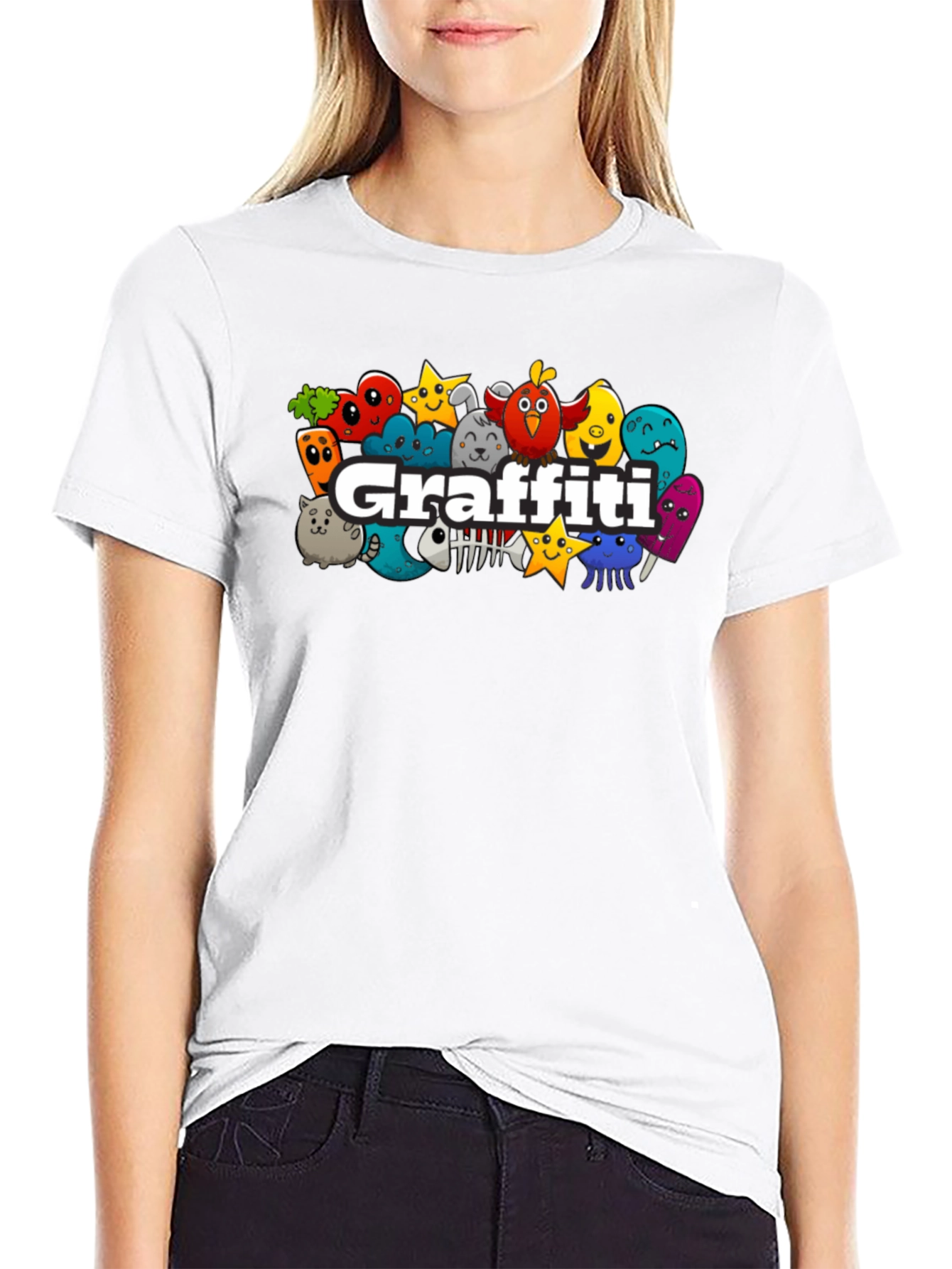 Graffiti Cartoon Graphic Black T-Shirt