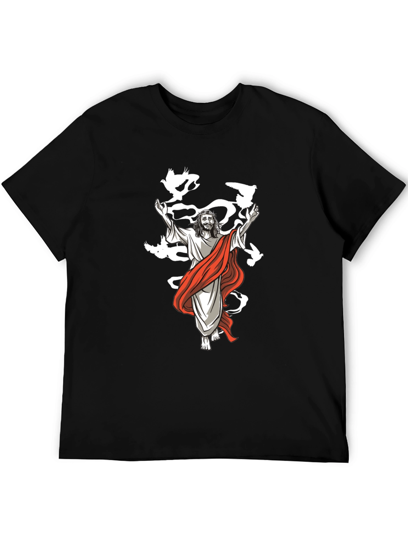 Jesus & Doves Graphic T-Shirt - Black