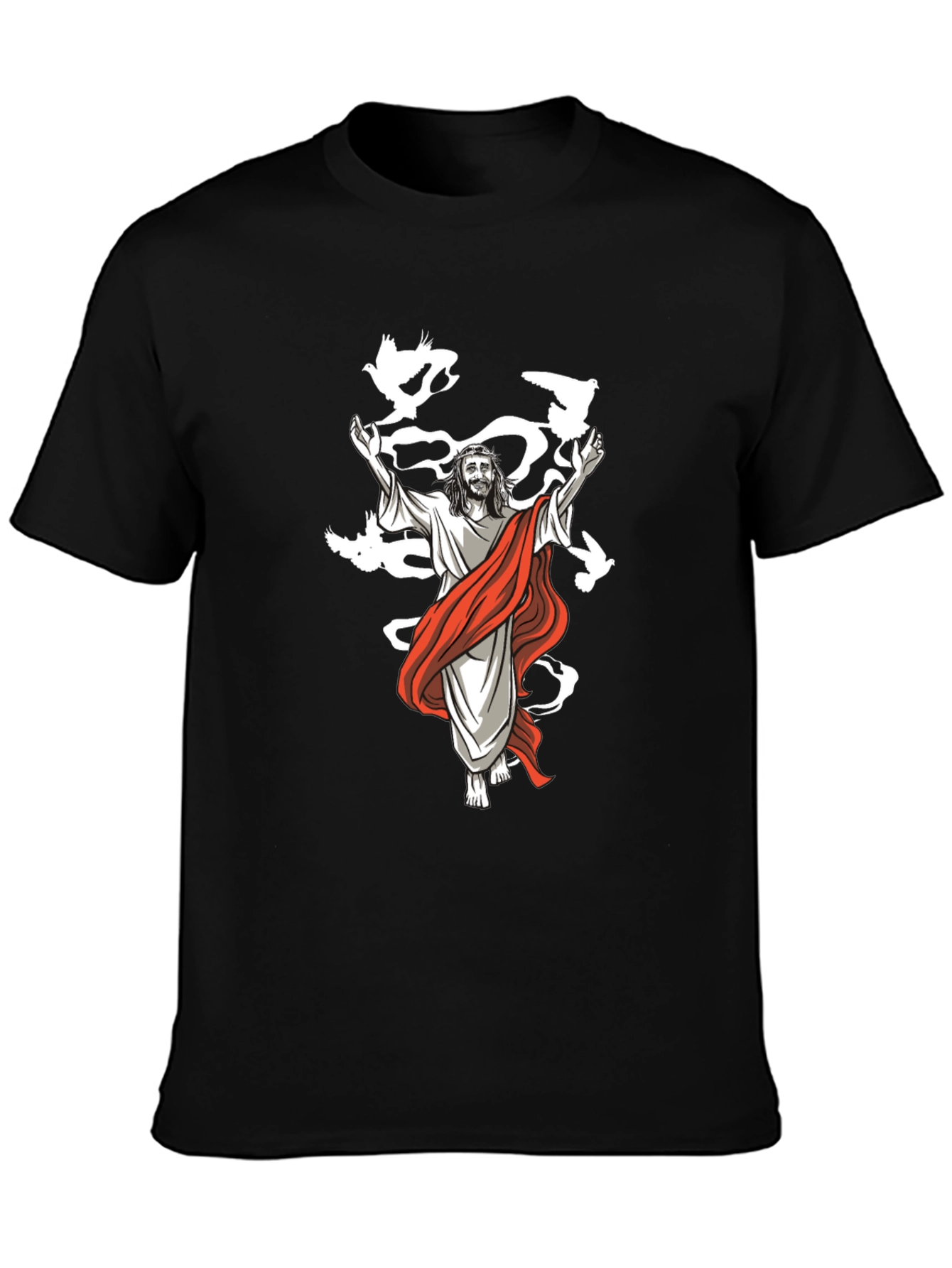 Jesus & Doves Graphic T-Shirt - Black