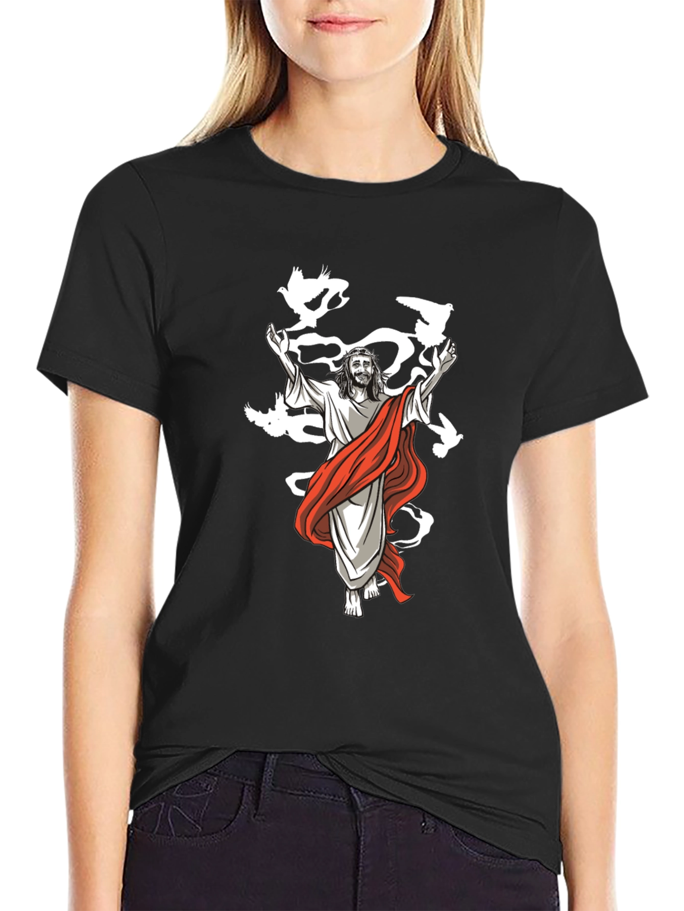 Jesus & Doves Graphic T-Shirt - Black