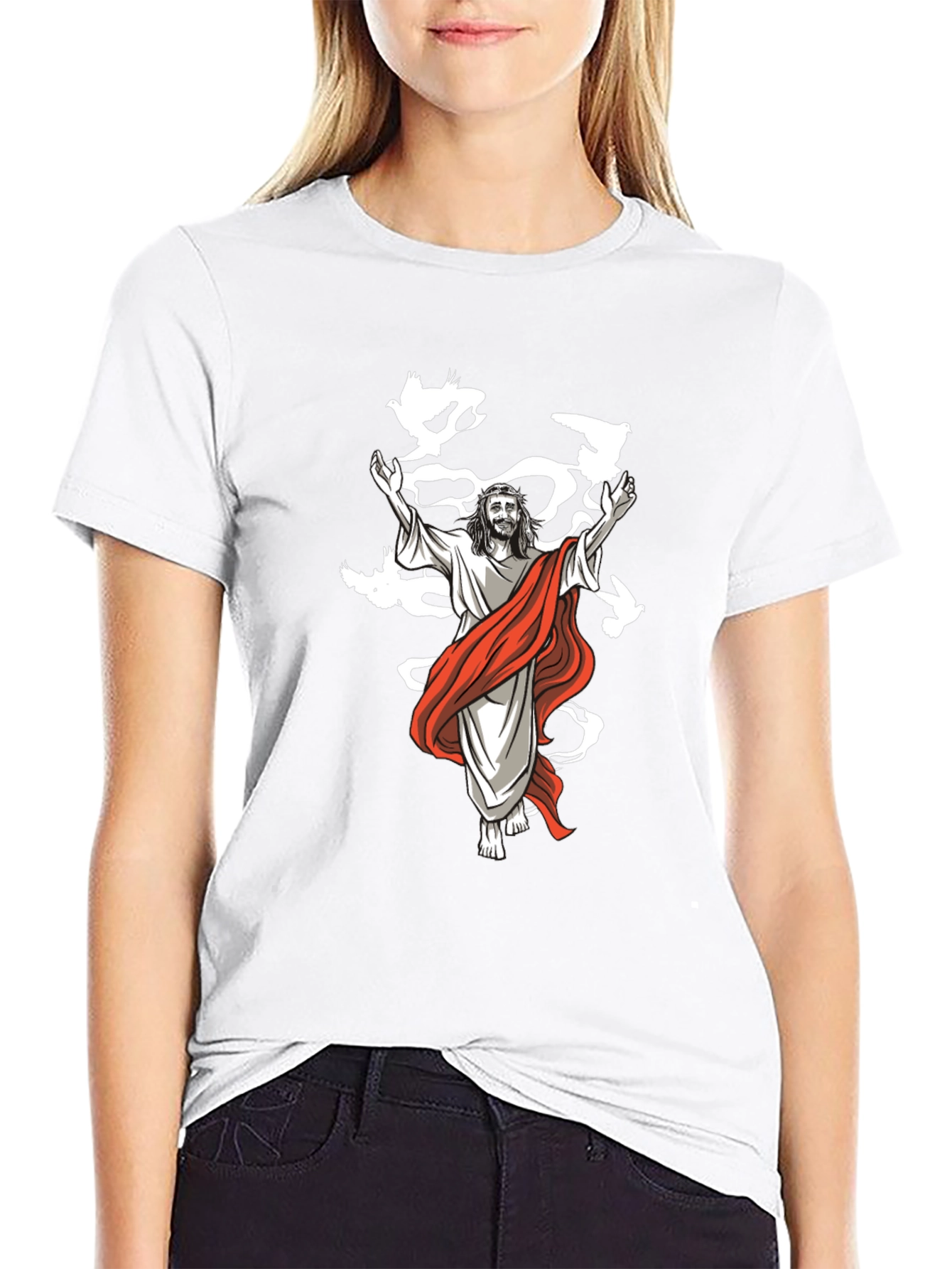 Jesus & Doves Graphic T-Shirt - Black