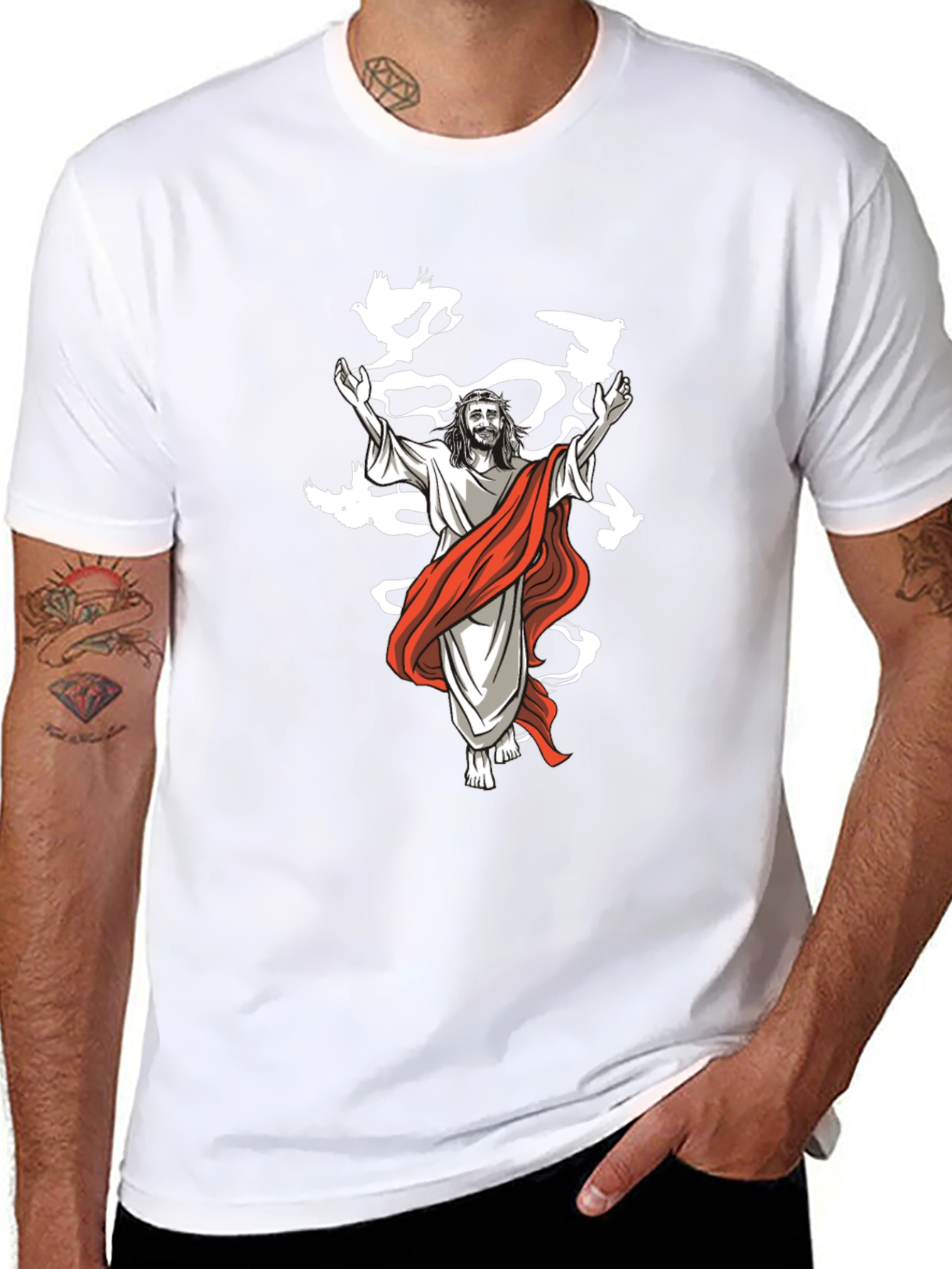 Jesus & Doves Graphic T-Shirt - Black