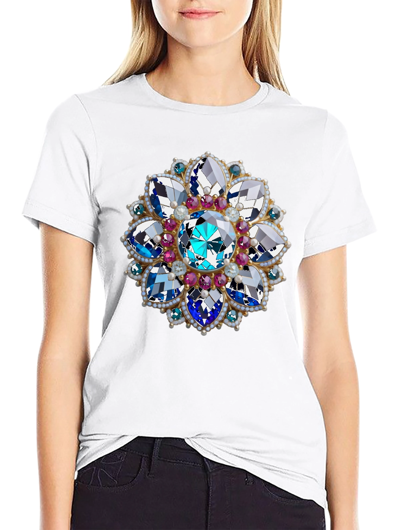 Jeweled Blossom Graphic Tee - Statement Style