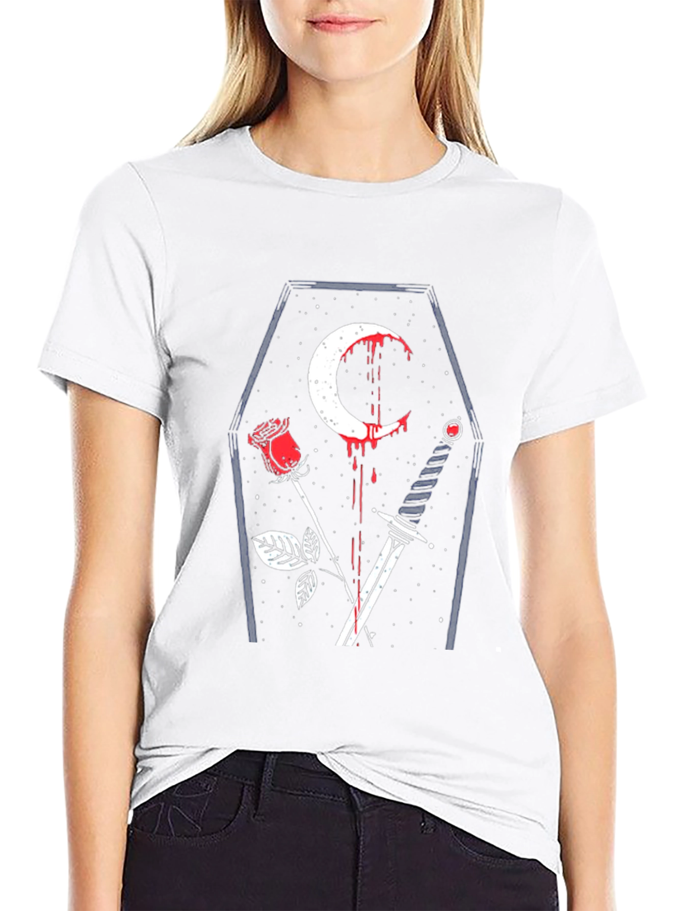 Gothic Coffin Rose & Sword Graphic Tee