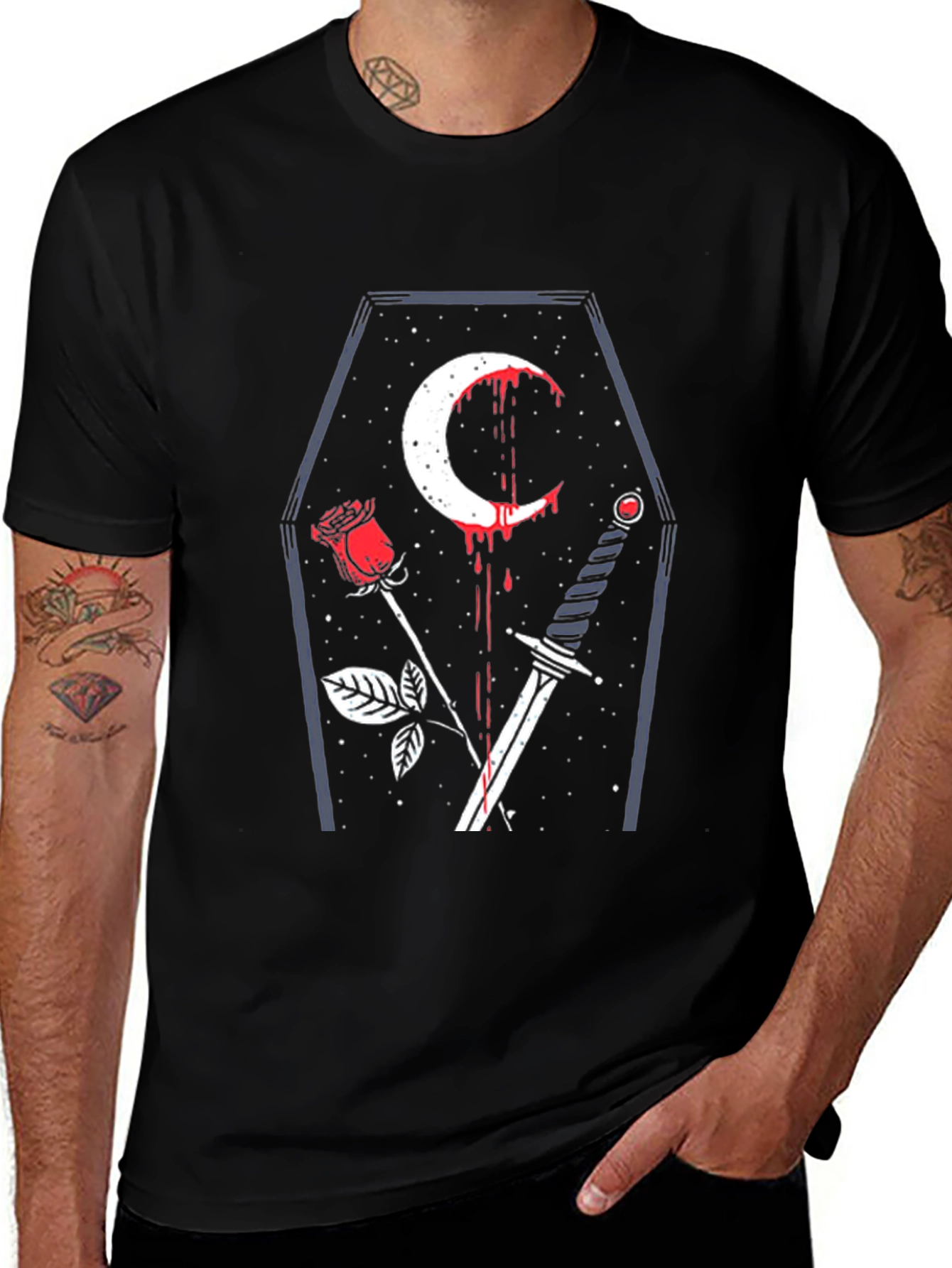 Gothic Coffin Rose & Sword Graphic Tee