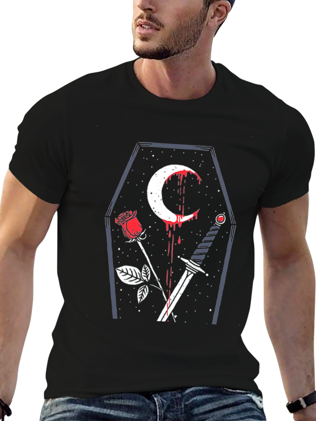Gothic Coffin Rose & Sword Graphic Tee