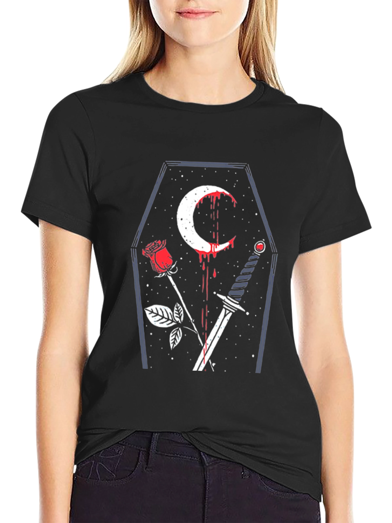 Gothic Coffin Rose & Sword Graphic Tee