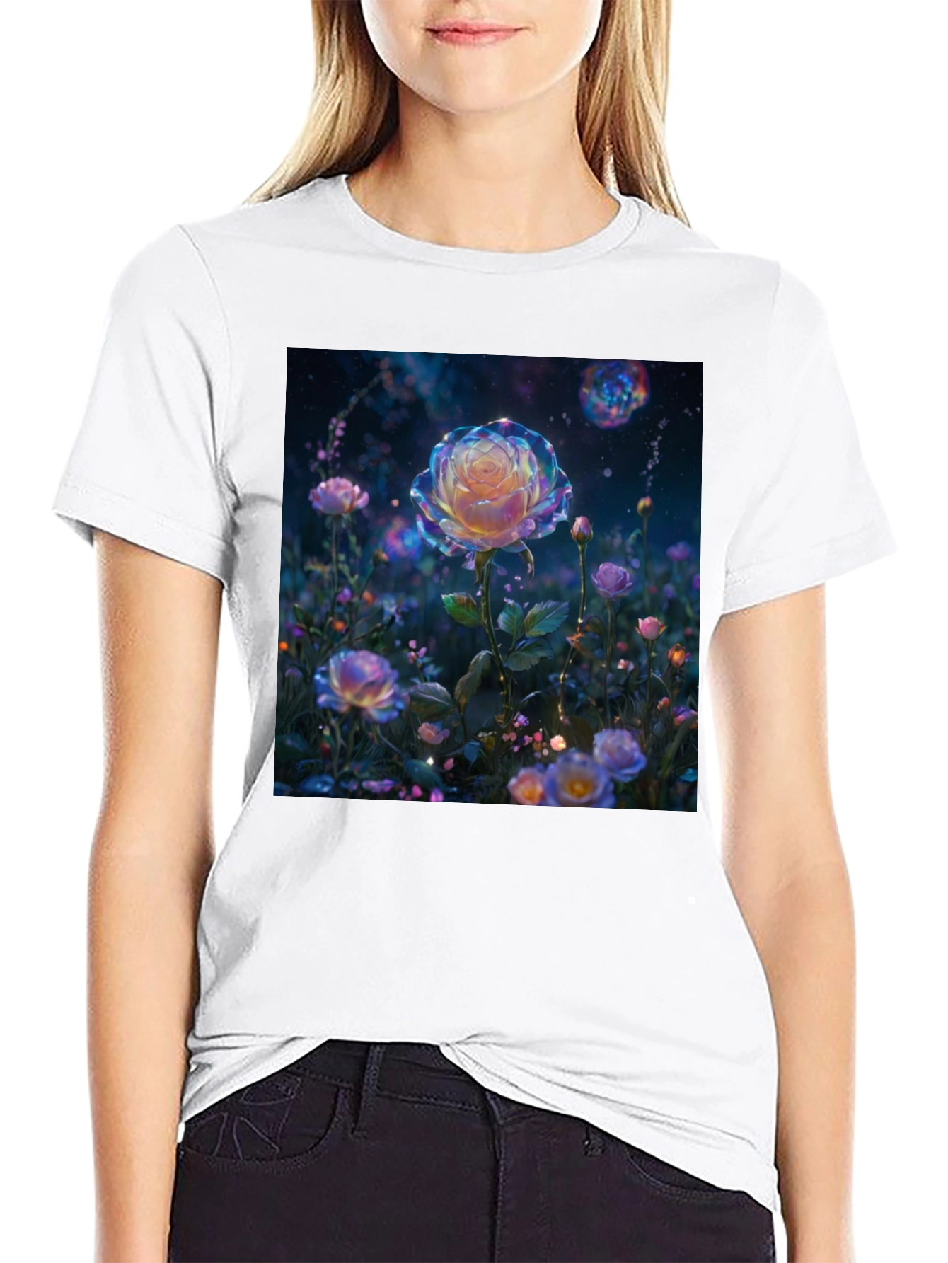 Galaxy Rose Graphic Tee - Unique Floral Design