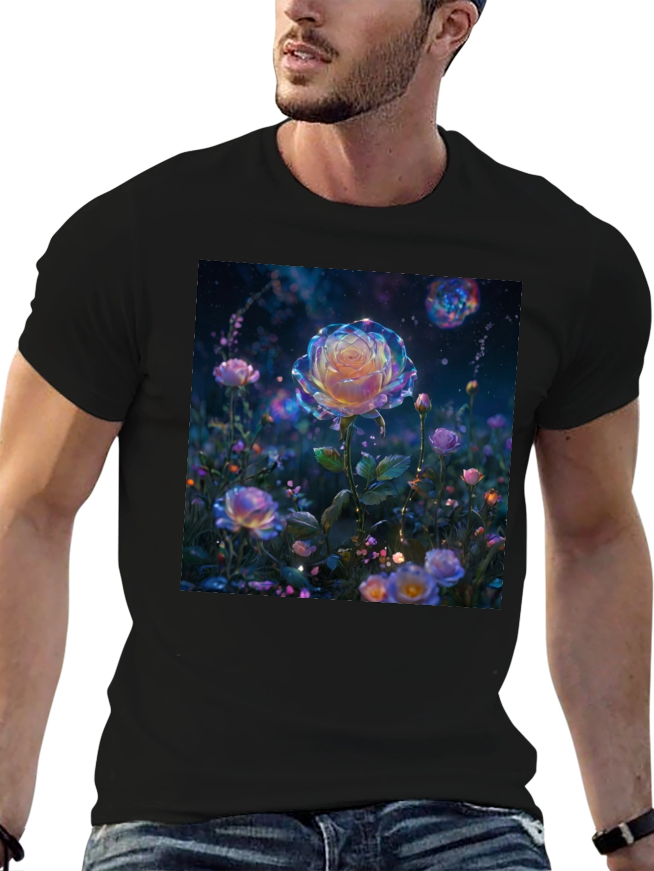 Galaxy Rose Graphic Tee - Unique Floral Design
