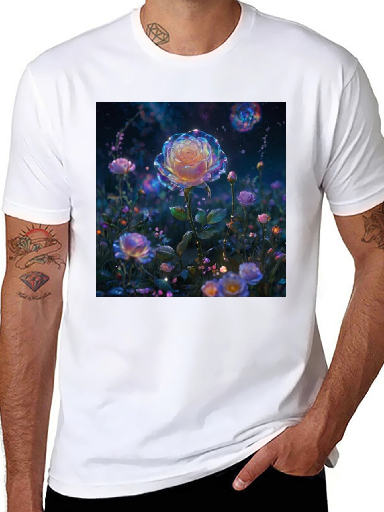 Galaxy Rose Graphic Tee - Unique Floral Design