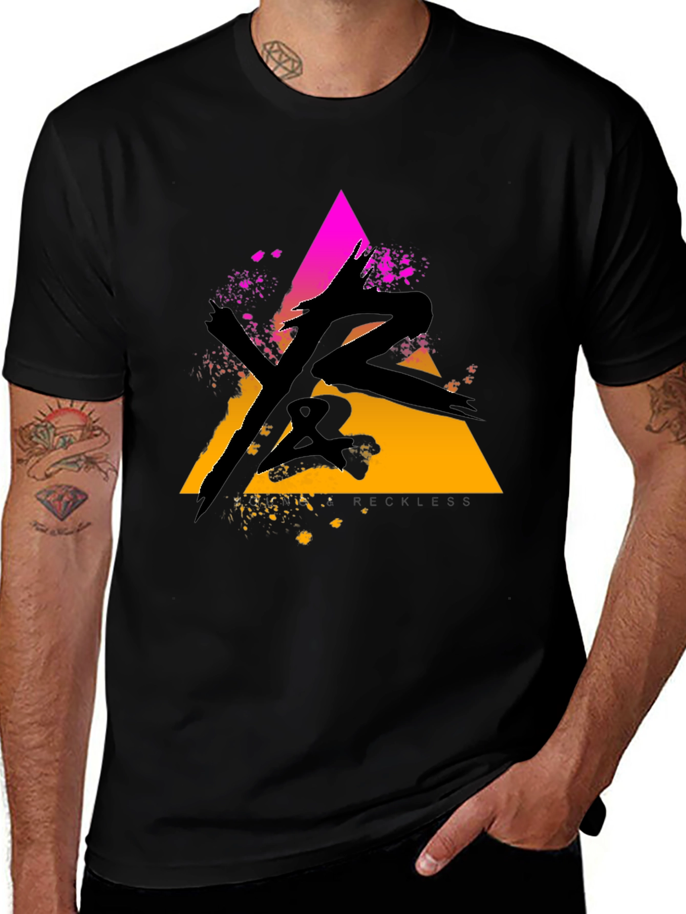 Abstract Triangle Graphic Tee - Black Cotton Blend