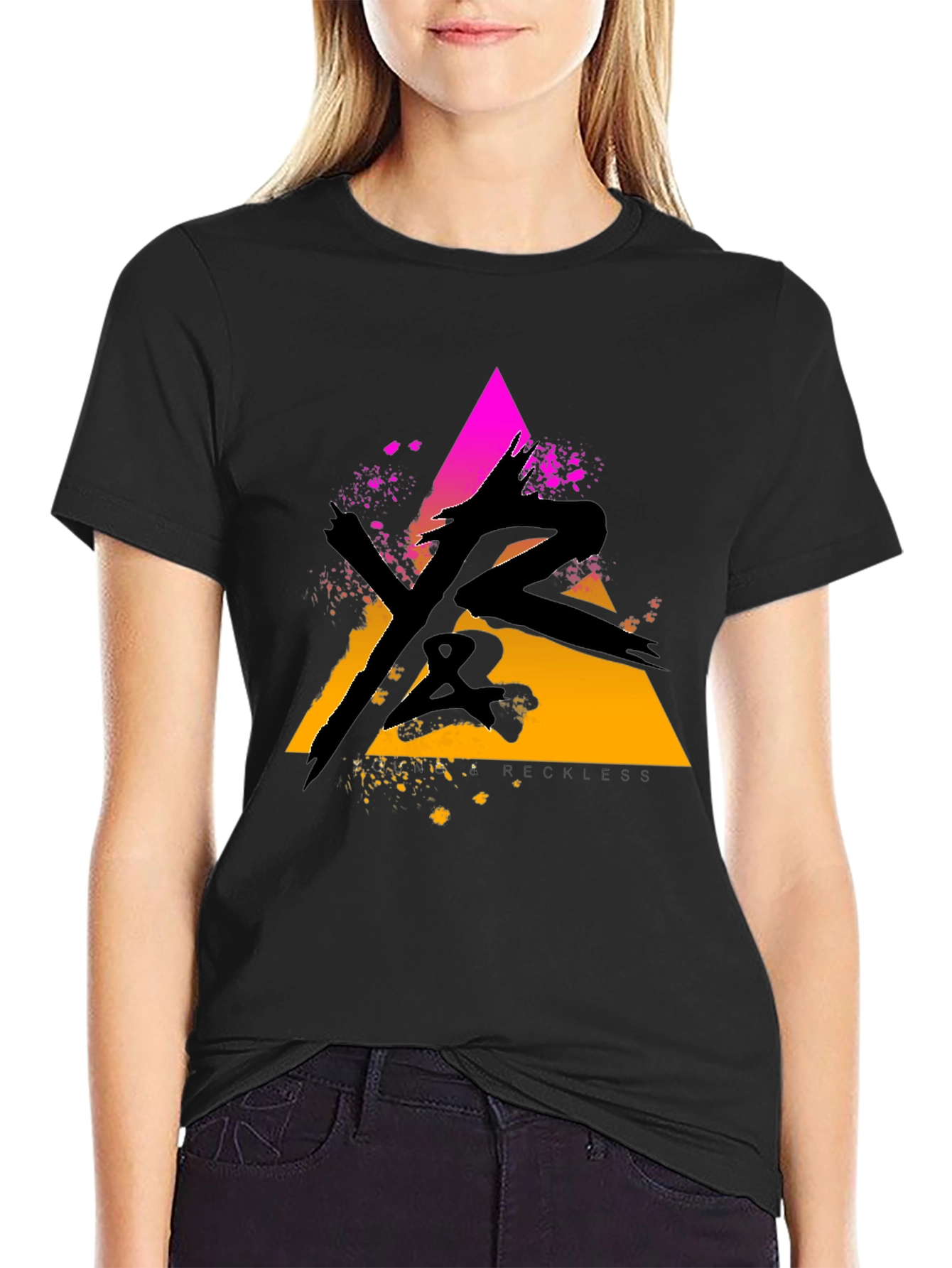 Abstract Triangle Graphic Tee - Black Cotton Blend