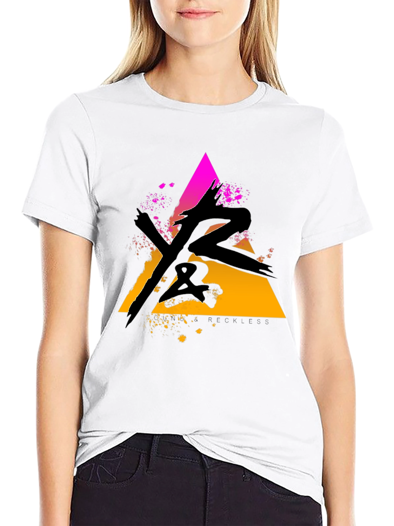 Abstract Triangle Graphic Tee - Black Cotton Blend