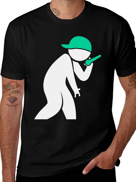 Cool Stick Figure Rapper Graphic T-Shirt - Black Cotton Tee