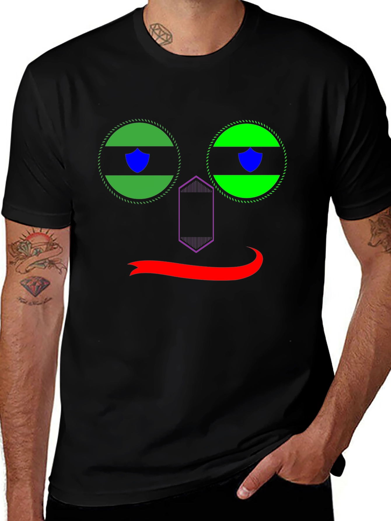 Funky Face Graphic Tee - Black Cotton T-Shirt