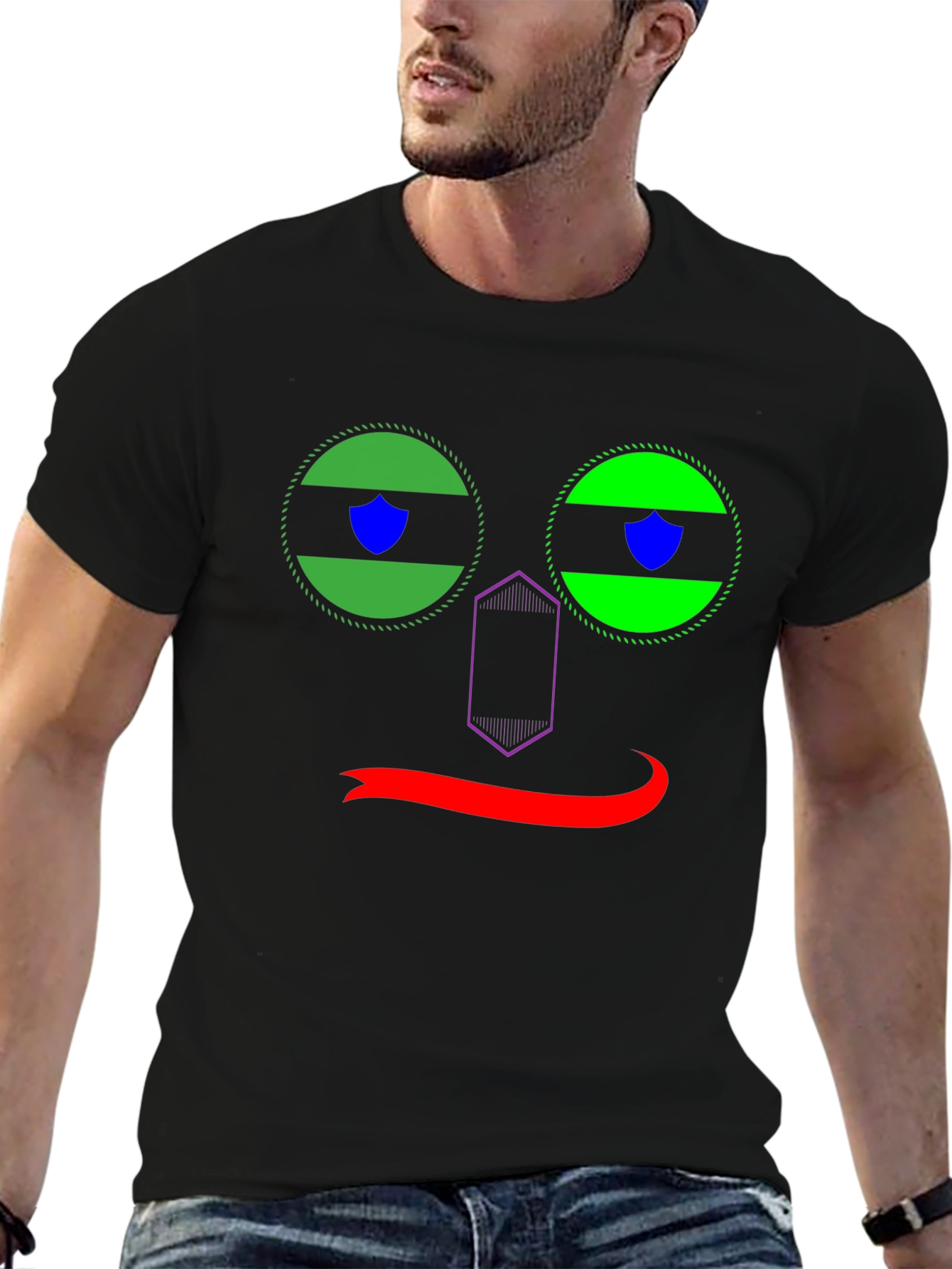 Funky Face Graphic Tee - Black Cotton T-Shirt