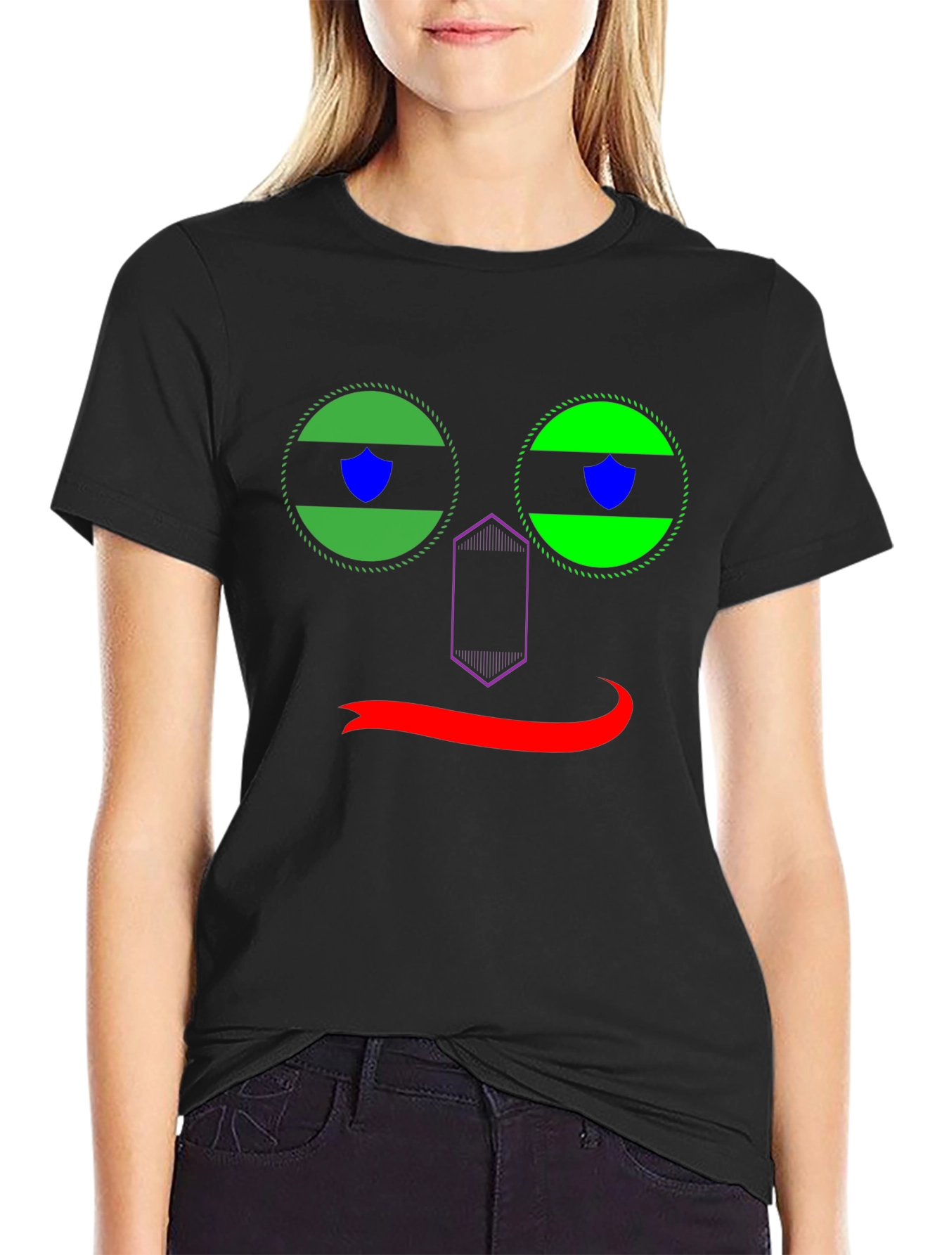 Funky Face Graphic Tee - Black Cotton T-Shirt