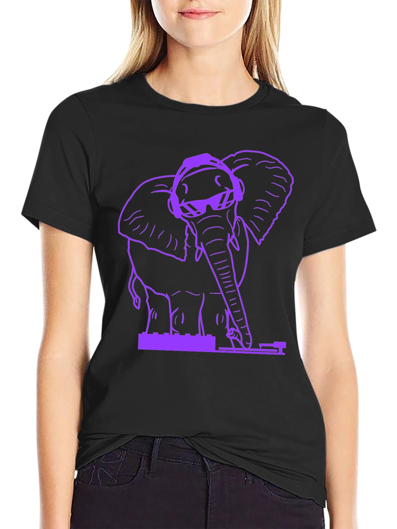 DJ Elephant Graphic T-Shirt - Black