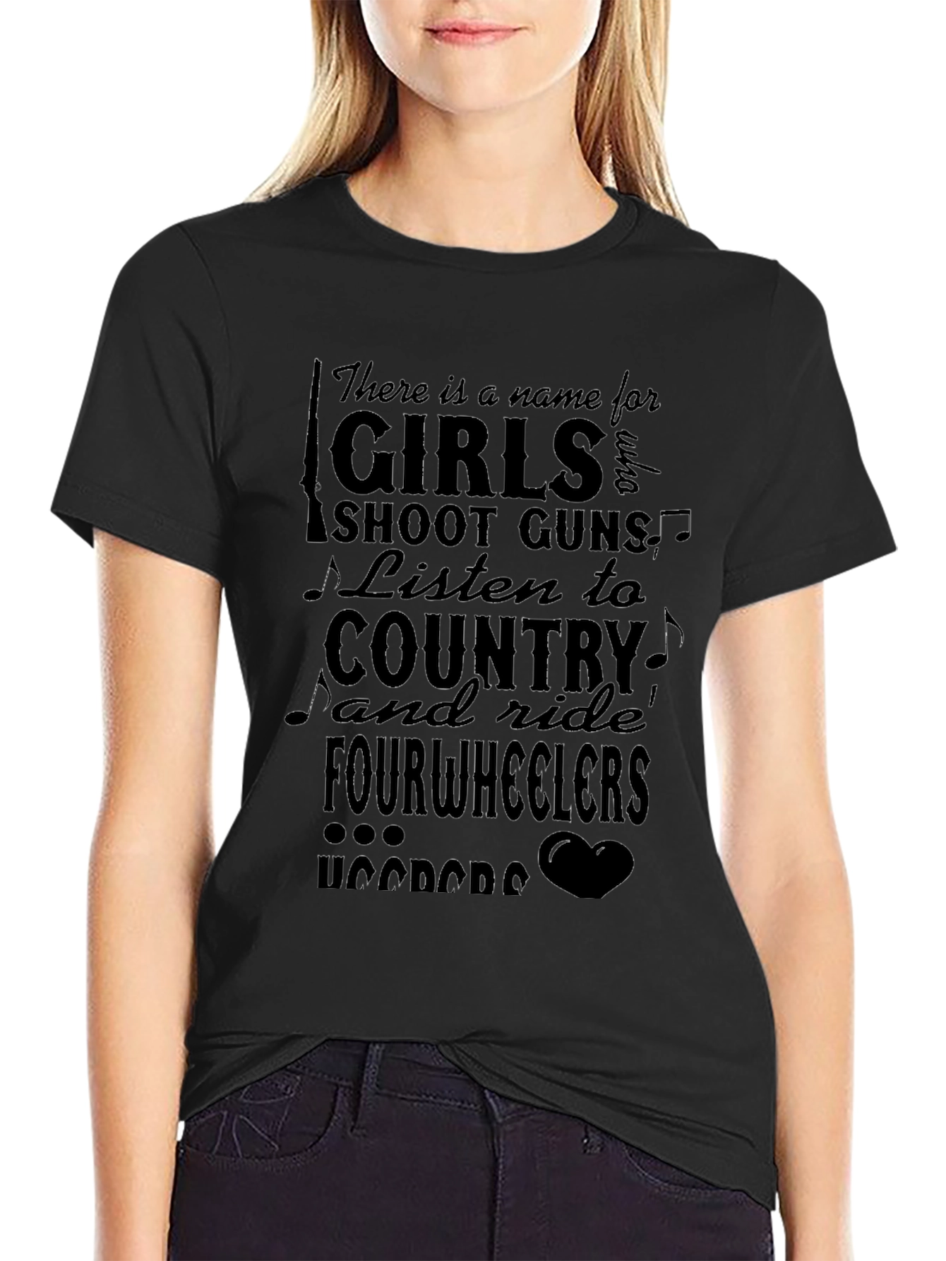 Girls Shoot Guns Country Fourwheelers Black T-Shirt