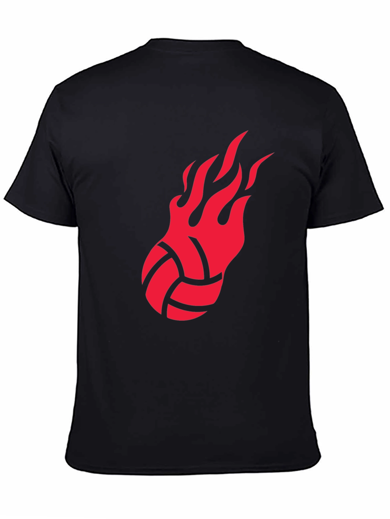 Fiery Volleyball Graphic Tee - Black Cotton Shirt