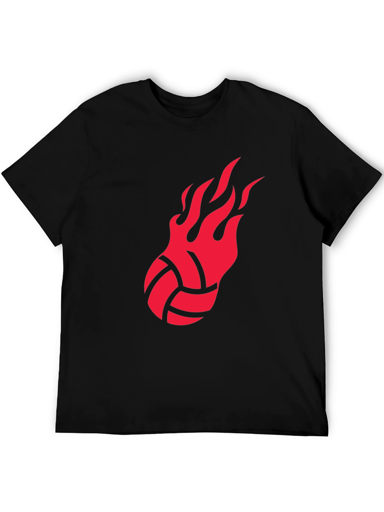 Fiery Volleyball Graphic Tee - Black Cotton Shirt