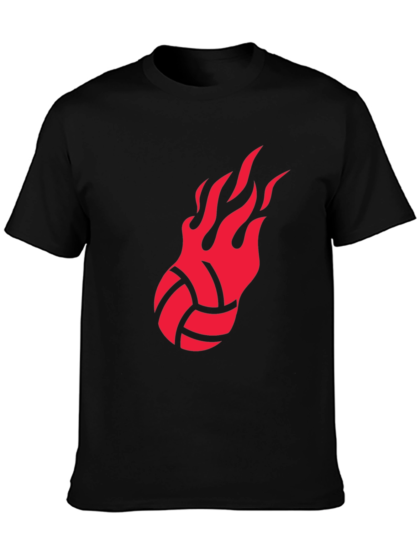 Fiery Volleyball Graphic Tee - Black Cotton Shirt