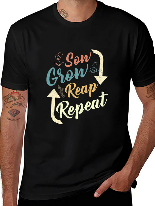 Sow Grow Reap Repeat Graphic Tee - Black Cotton T-Shirt