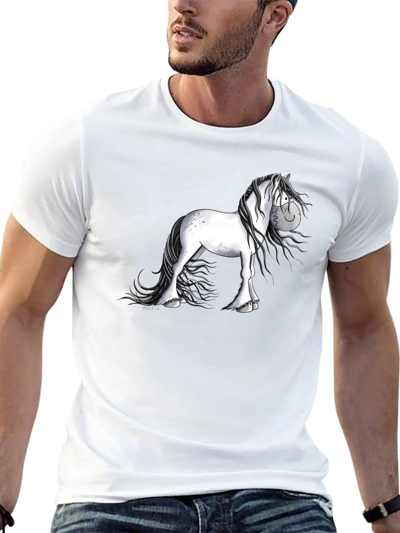 Cartoon Horse Graphic Black T-Shirt