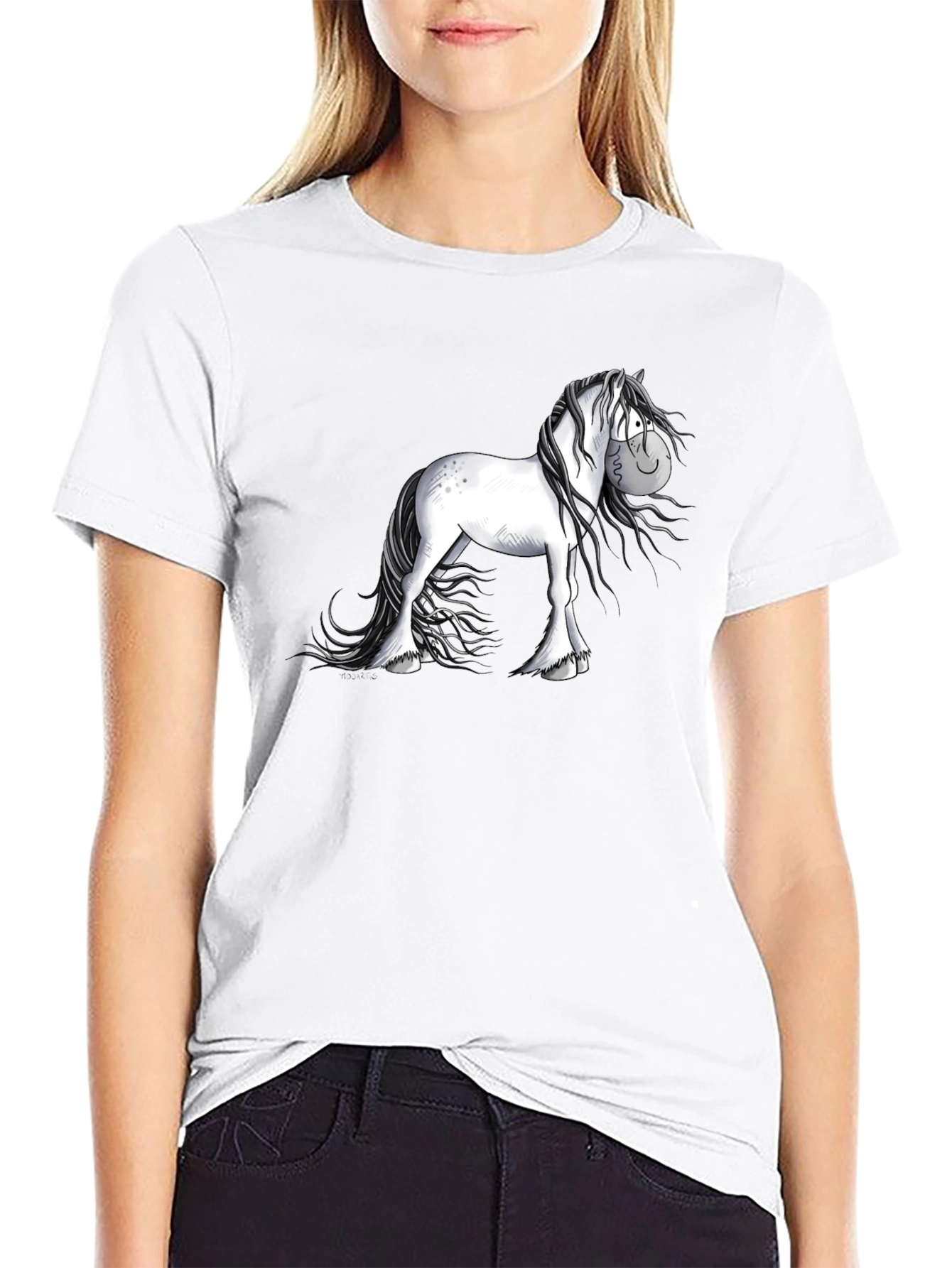 Cartoon Horse Graphic Black T-Shirt