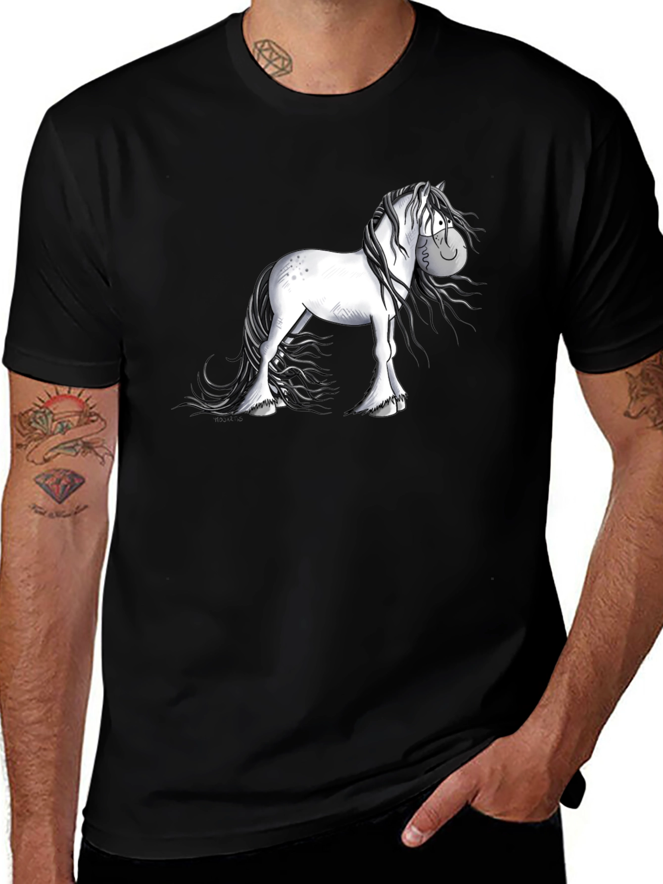 Cartoon Horse Graphic Black T-Shirt