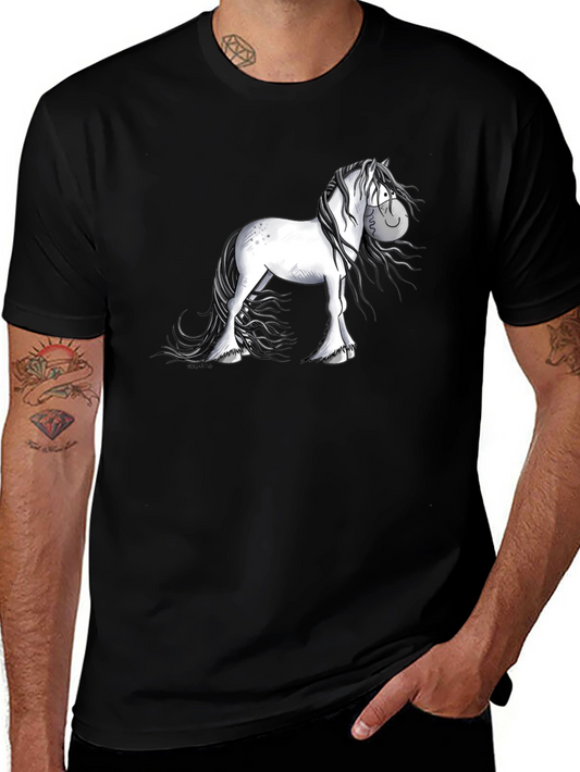 Cartoon Horse Graphic Black T-Shirt