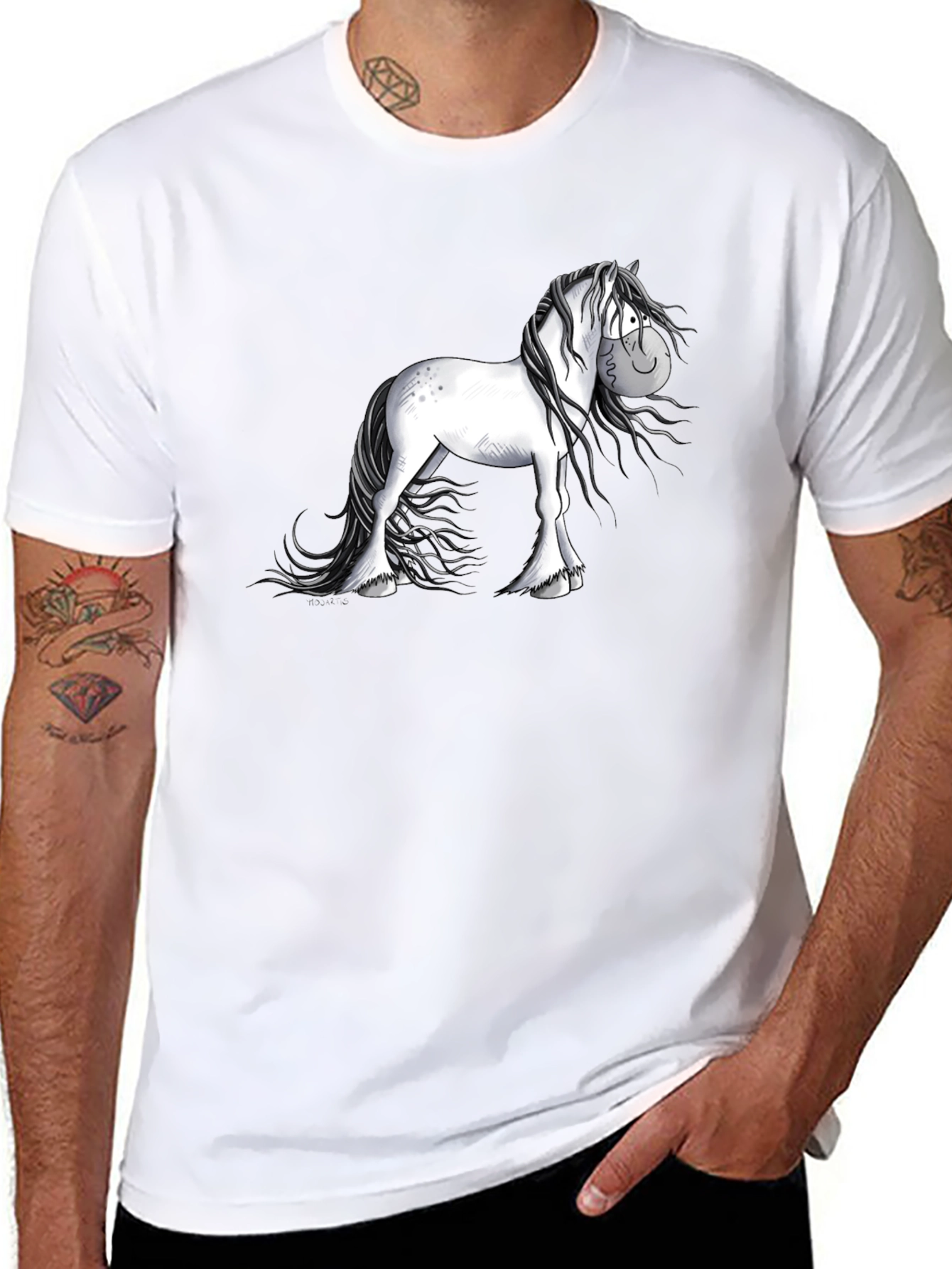 Cartoon Horse Graphic Black T-Shirt