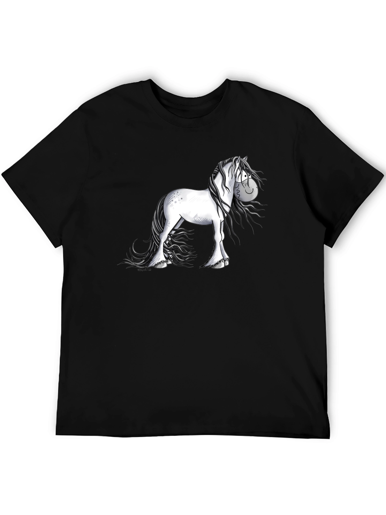 Cartoon Horse Graphic Black T-Shirt