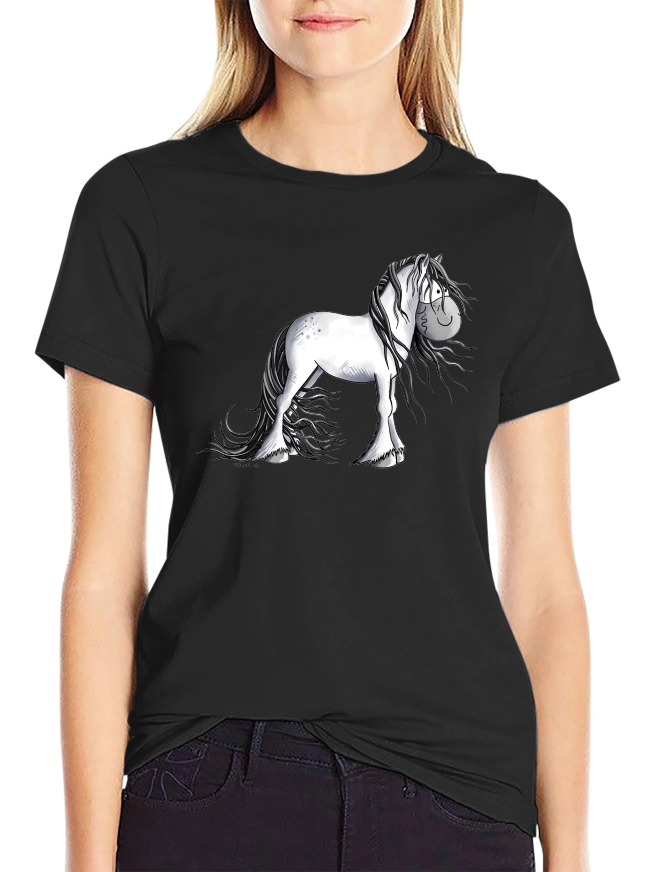 Cartoon Horse Graphic Black T-Shirt