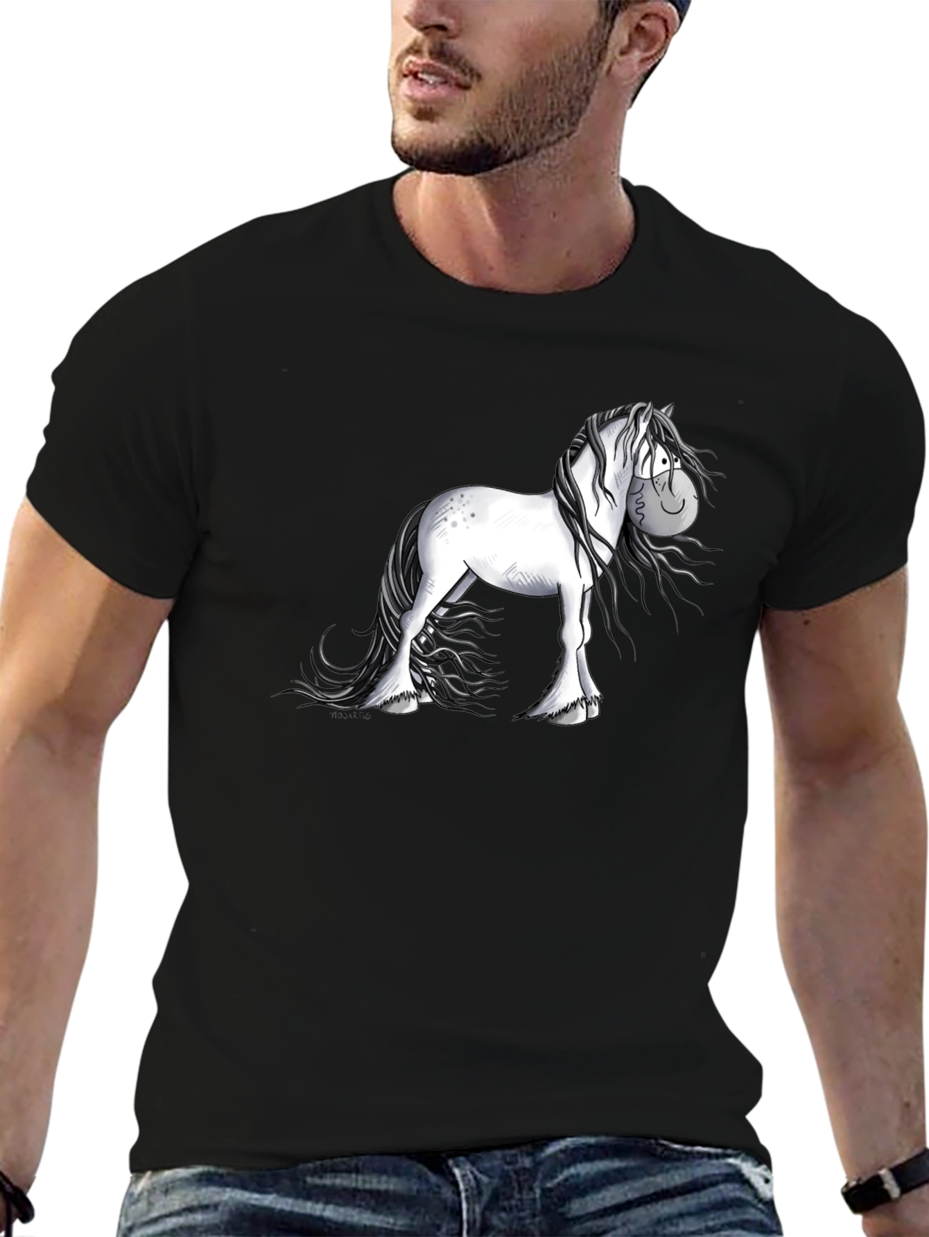 Cartoon Horse Graphic Black T-Shirt
