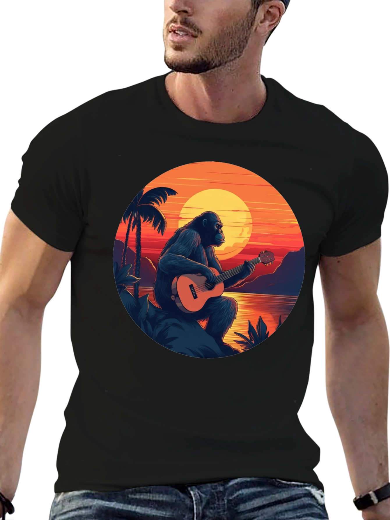 Ape Guitar Sunset Graphic T-Shirt