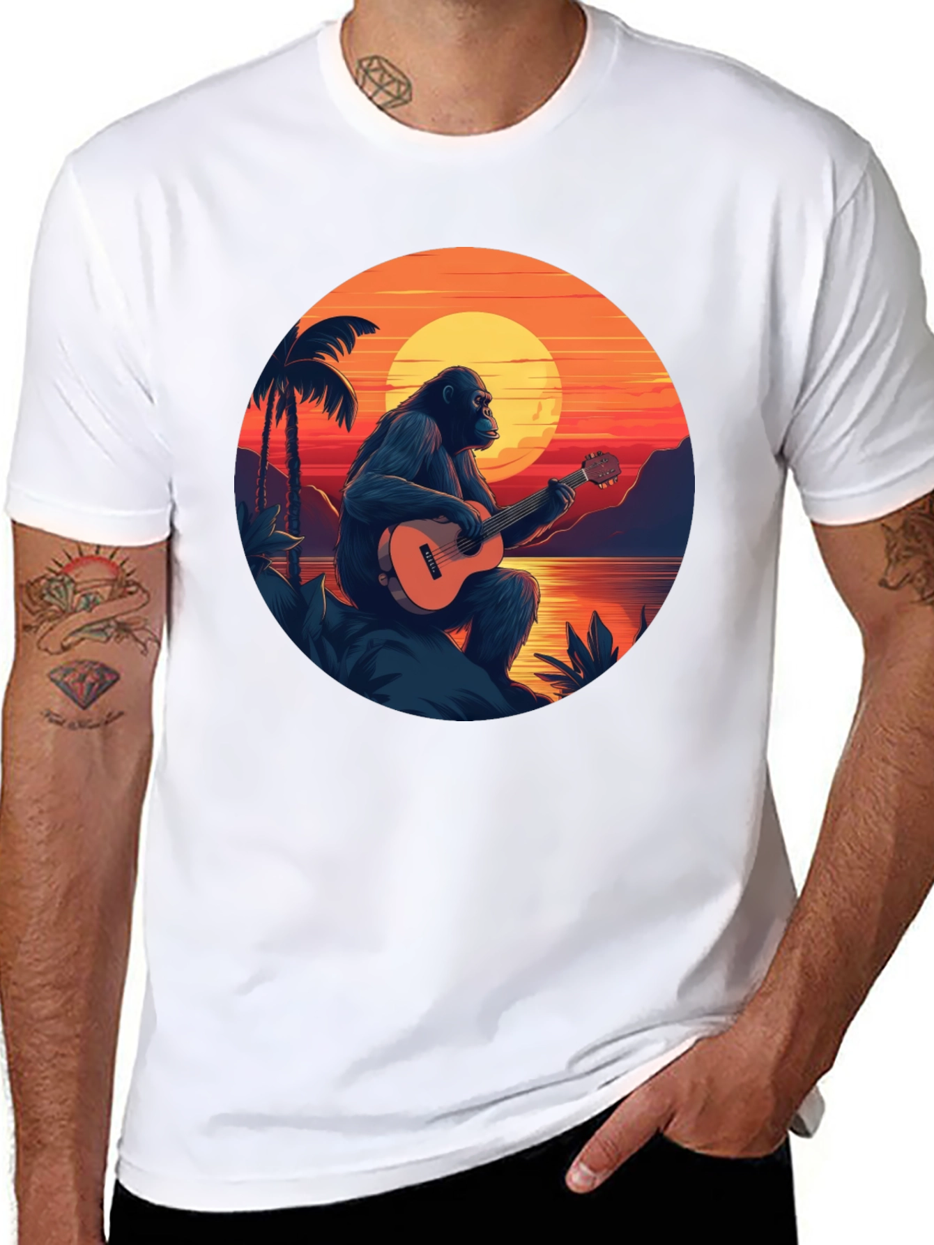 Ape Guitar Sunset Graphic T-Shirt
