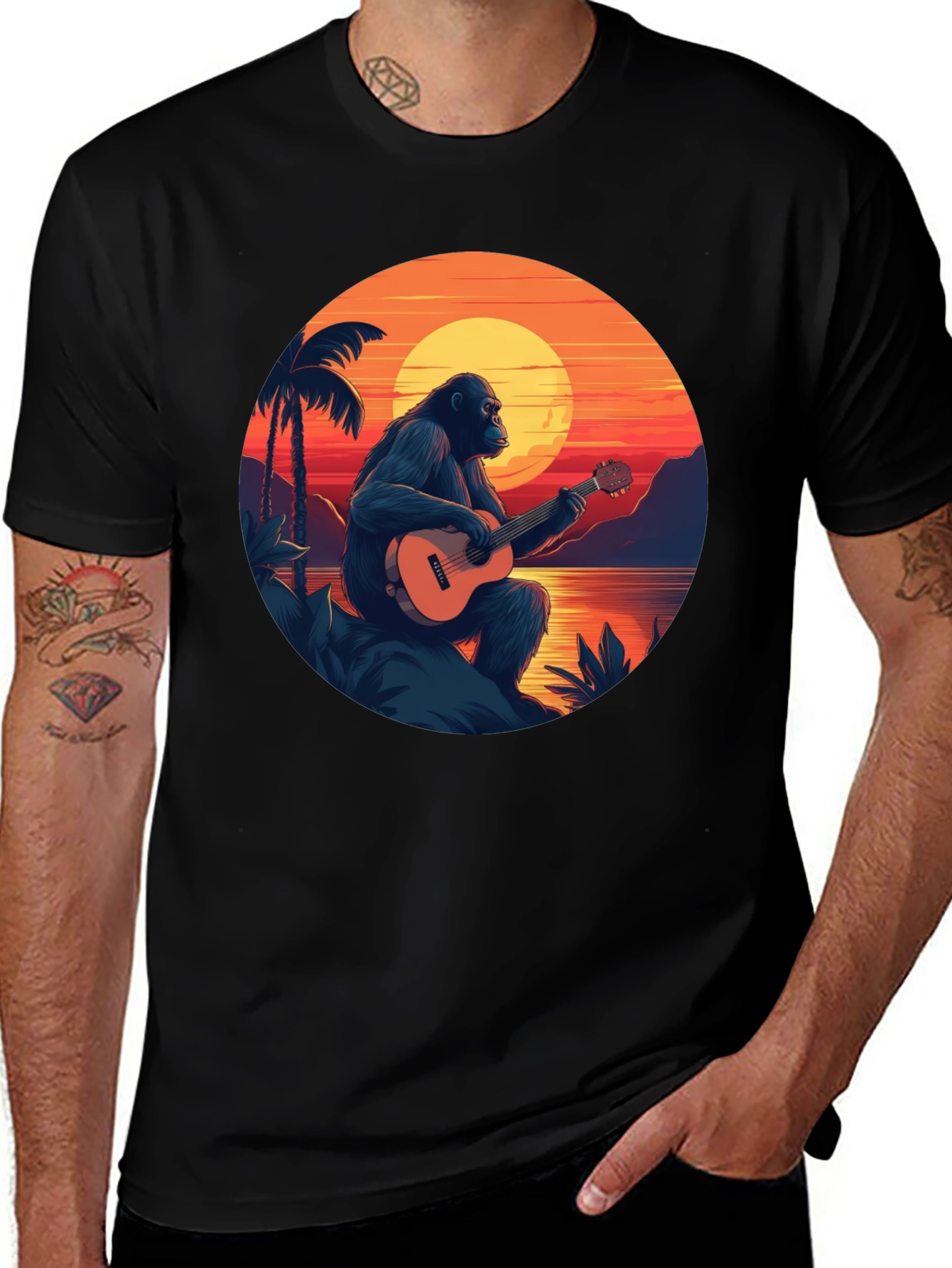 Ape Guitar Sunset Graphic T-Shirt