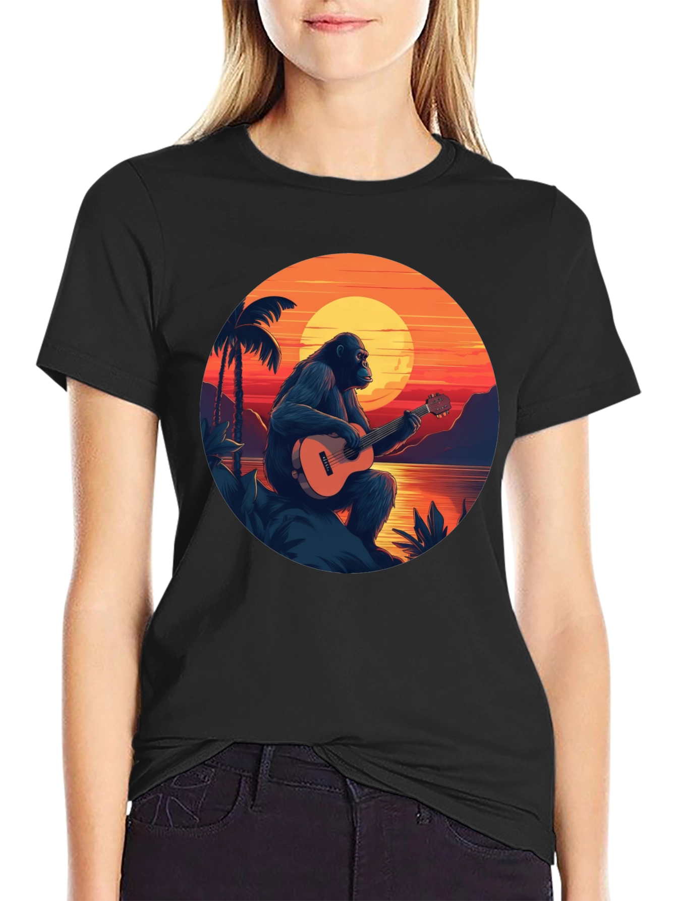 Ape Guitar Sunset Graphic T-Shirt