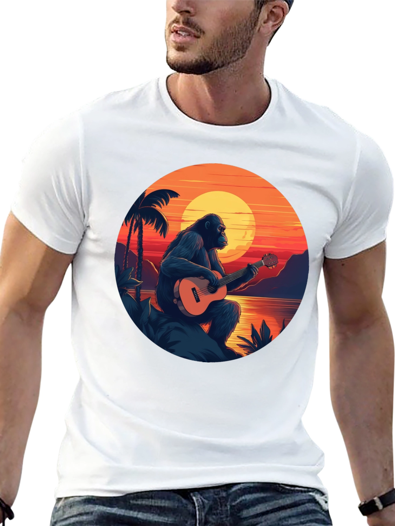 Ape Guitar Sunset Graphic T-Shirt