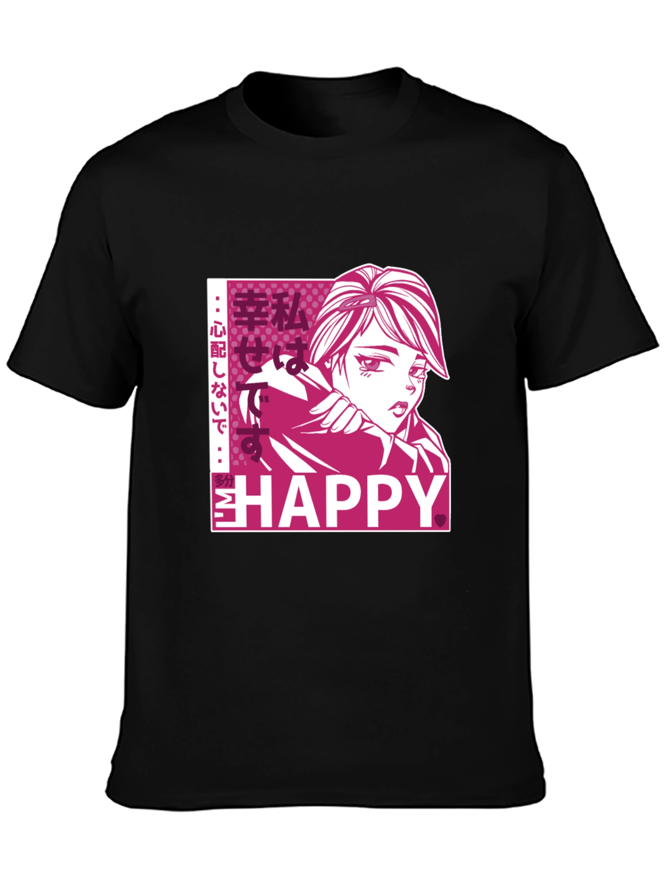 Anime Girl Graphic Print Black T-Shirt