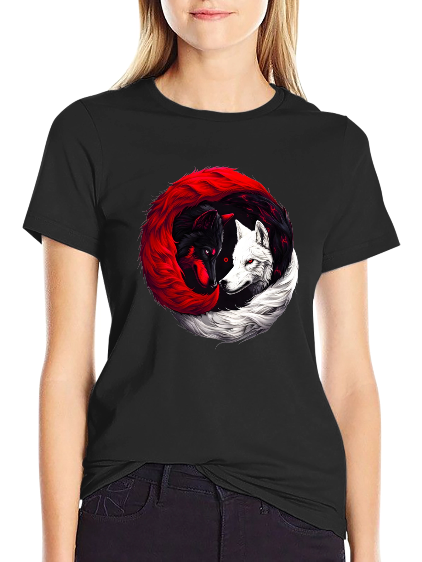 Yin Yang Wolves Black T-Shirt