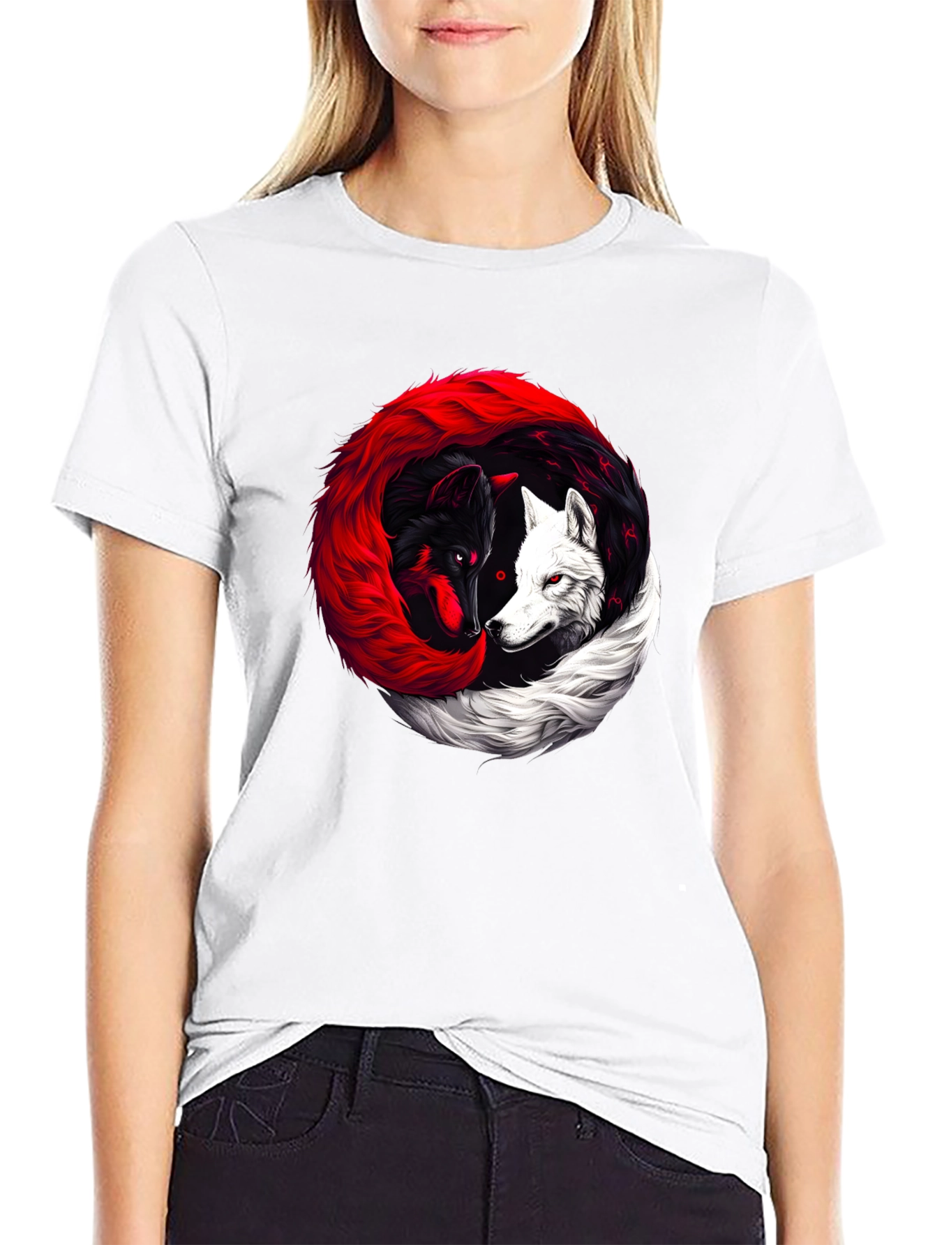 Yin Yang Wolves Black T-Shirt