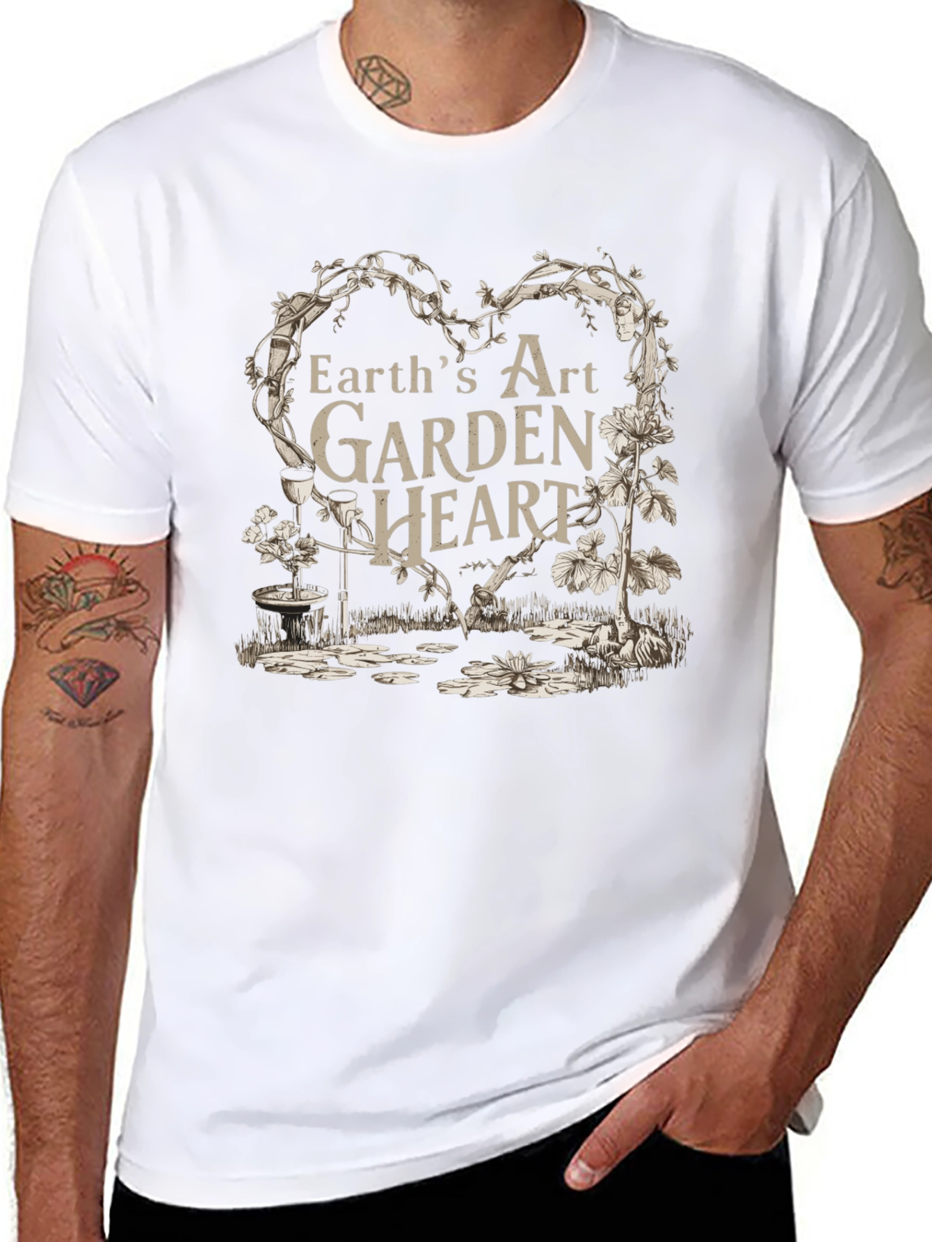 Earths Art Garden Heart Black T-Shirt