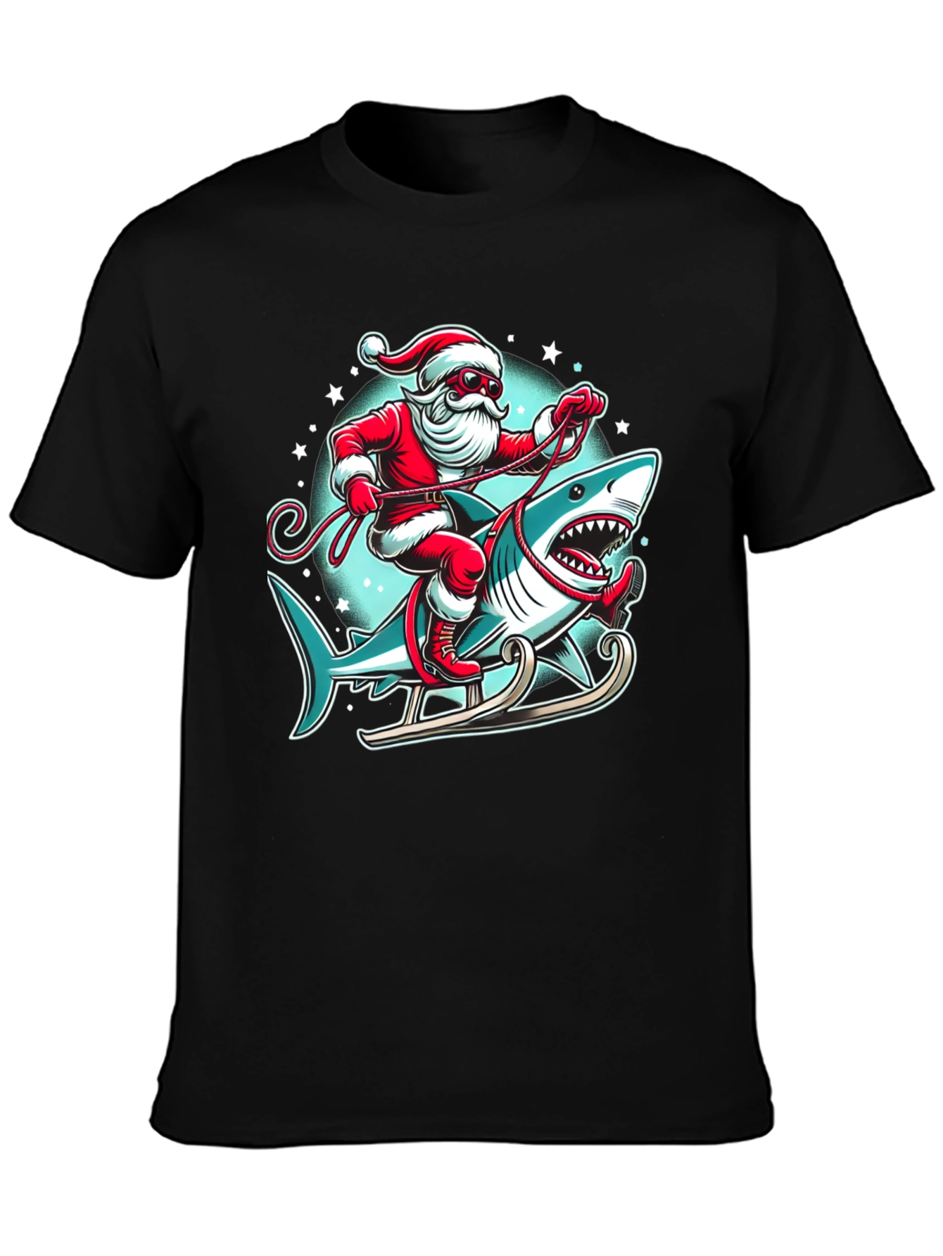 Santa Shark Sleigh Christmas T-Shirt