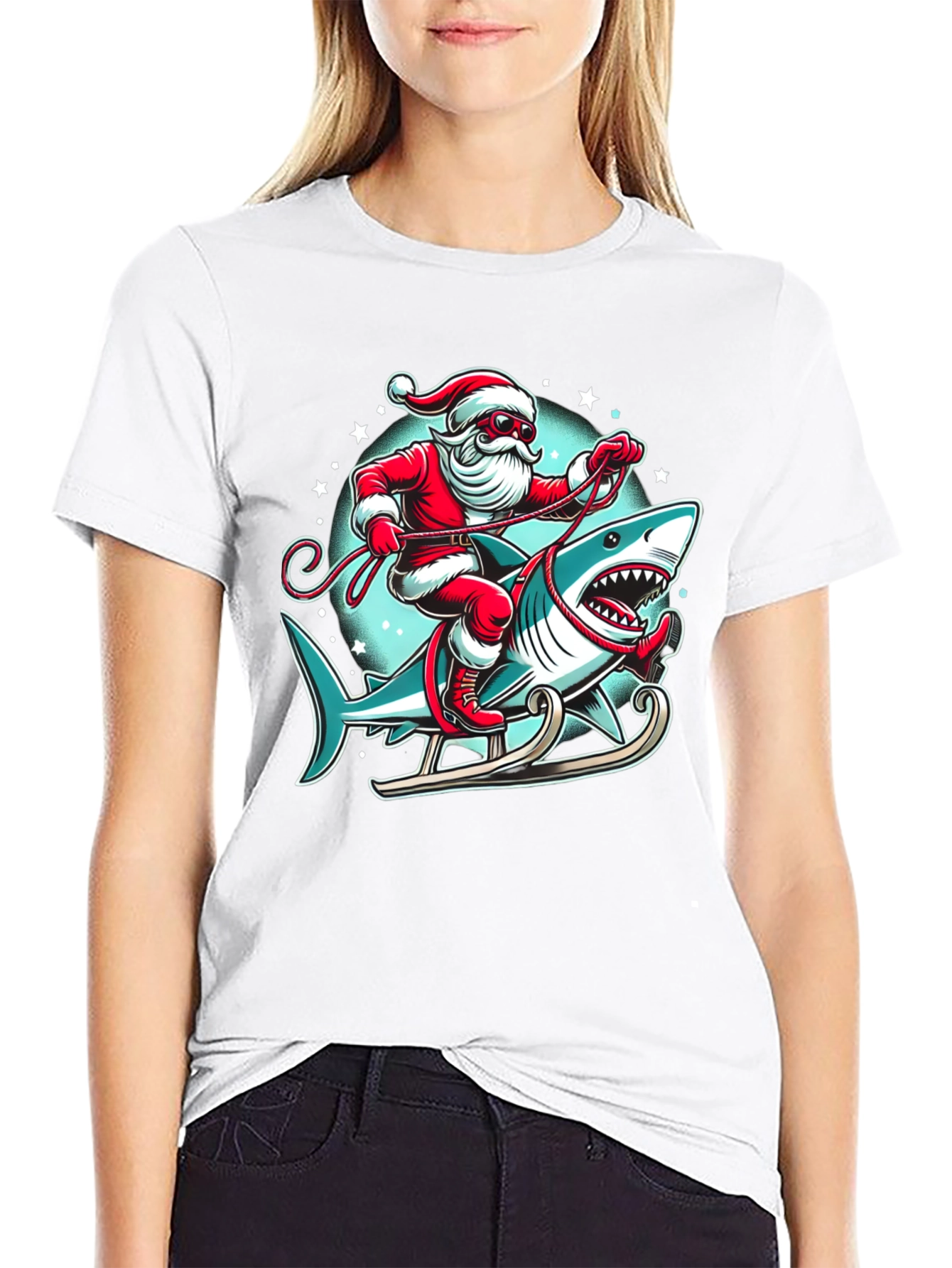 Santa Shark Sleigh Christmas T-Shirt