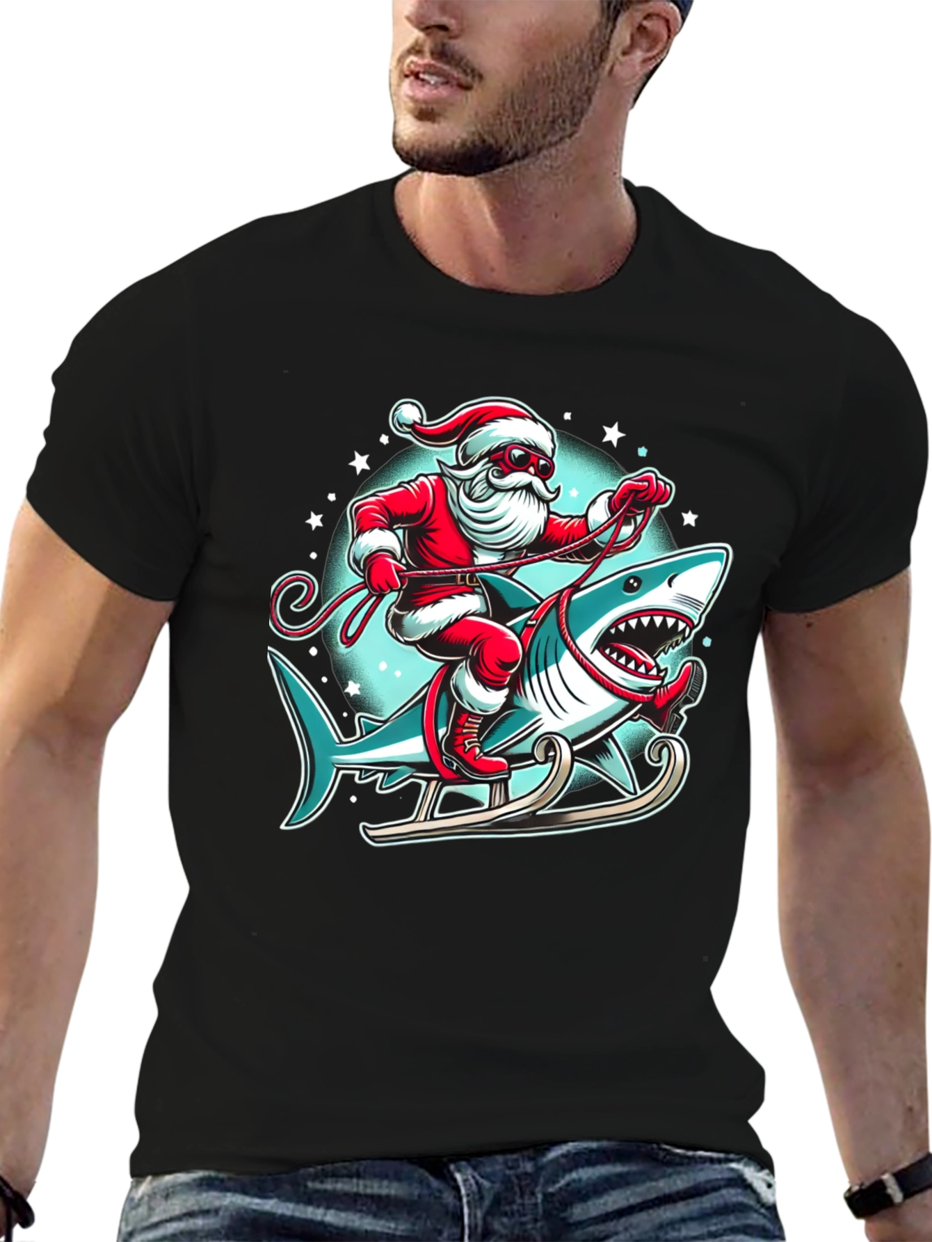Santa Shark Sleigh Christmas T-Shirt