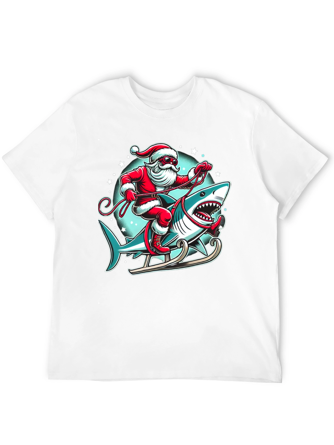 Santa Shark Sleigh Christmas T-Shirt
