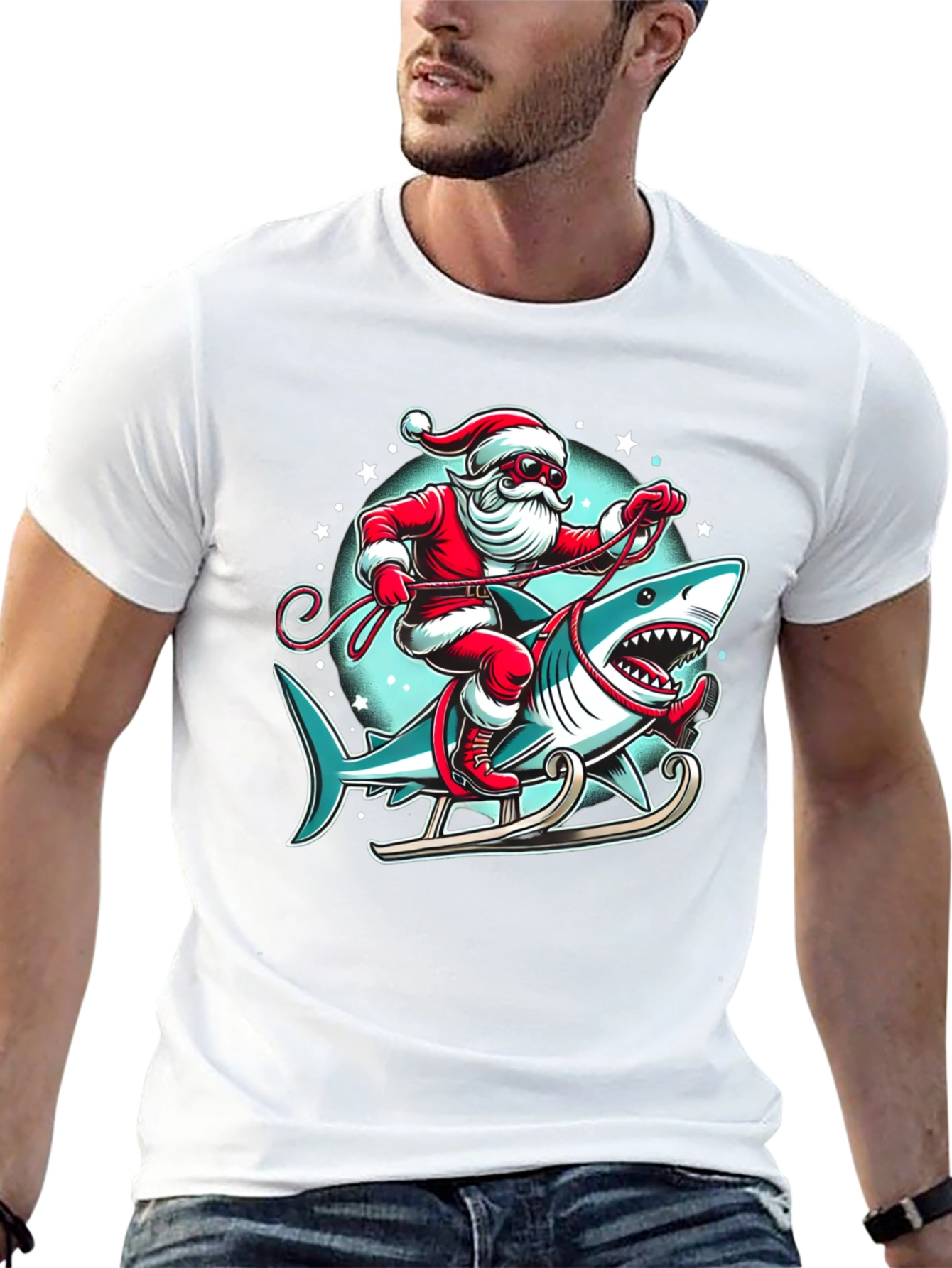 Santa Shark Sleigh Christmas T-Shirt